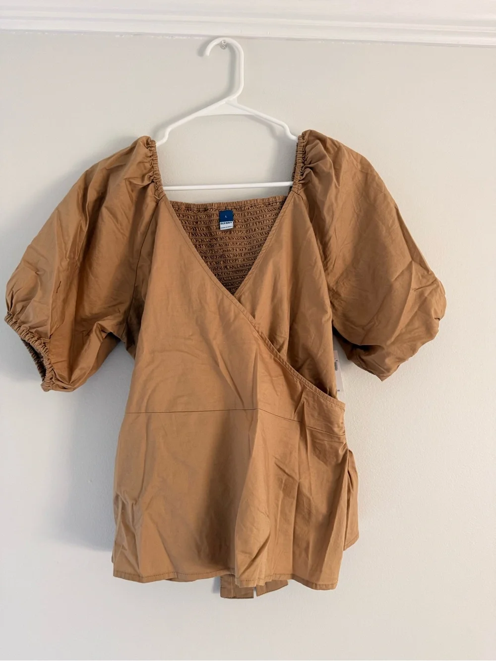 Tan Brown Puff-Sleeve Wrap Top - Women